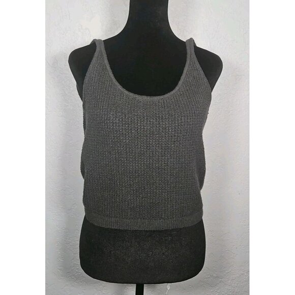 Old Navy Womens Tank Top Medium Gray Thermal Crop Y2K Layer Basic Casual Grunge - Picture 1 of 5